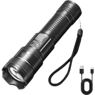 LED Camping Flashlight 1200mAh 10W 800LM USB Rechargeable Tactical Torch With Digital Display image
