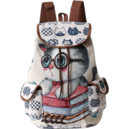 Large Ethnic Style Backpack With Embroidered Cat icon