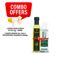 Laxzin Hair And Body Olive Oil 250ml And Argan Oil Daily Nourishing Shampoo 200ml Combo Offer image