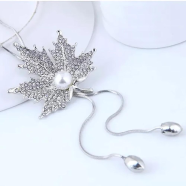 Lovely Maple Leaf Long Beaded Chain Tassel Pendant Necklace For Women image