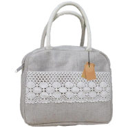 Lunch Carry Bag Jute Cotton Fabric Natural 10x9x5.5 Inch image