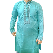 Luxury Cotton Panjabi for Men – Sea Green Elegance with Premium Embroidery image