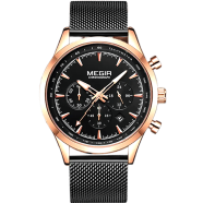 MEGIR Luxury Mens Stainless Steel Sports Watch 2153 Chronograph Leather Strap Waterproof image