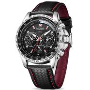 MEGIR PU Leather Chronograph Watch for Men - Black-White - 1010