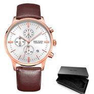 MEGIR Rose Gold And Brown Leather Strap Watch for Men - 2011G 