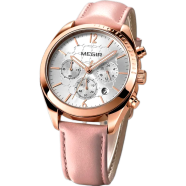 MEGIR Womens Quartz 2115 Chronograph Watch Waterproof Genuine Leather Strap Fashion Wristwatch image