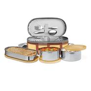 MILTON Corporate Lunch Box Stainless Steel Tiffin (2 Round Container 280 ml Each and 1 Pc Oval Container 500 ml) with Bag, Leak Proof image