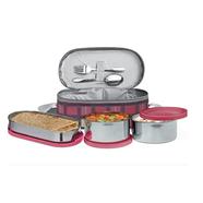 MILTON Corporate Lunch Box Stainless Steel Tiffin (2 Round Container 280 ml Each and 1 Pc Oval Container 500 ml) with Bag, Leak Proof image