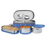 MILTON Corporate Lunch Box Stainless Steel Tiffin (2 Round Container 280 ml Each and 1 Pc Oval Container 500 ml) with Bag, Leak Proof image
