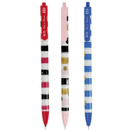 M And G Dots And Stripes Retractable Semi-Gel Pen 0.5mm Blue 3pec image