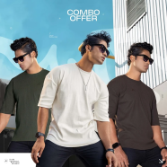 Manfare Premium Rib Fabrics Drop Shoulder T-Shirt 3 Pcs Combo Offer image