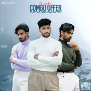 Manfare Premium Rib Fabrics Turtle Neck Sweater For Men Multicolor 3Pcs Combo Offer image