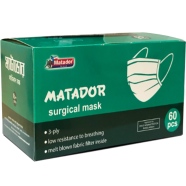 Matador Surgical Mask (3 Ply With High Quality Filter, Nose Pin) 1 Box (60 Pcs) image