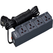 Maxline ML-2024 Multiplug 4 Port Fire Proof Plastic Body Extention Socket Black Colour 5 Meter Cable image
