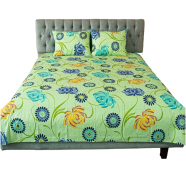 Allora Meadow Dream Print Bedsheet – Green ( 7.5 ft by 8.33 ft) with 2 Pillow Covers (18x26 image