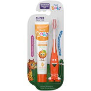 Meril Baby Brushing Training Kit (Combo of a Giraffe Shape Super Soft Bristle Baby Toothbrush and a 45gm Orange Flavour Zero Fluoride Toothpaste) image