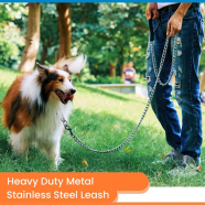 Metal Dog Leash,Chew Proof Pet Leash Chain with Padded Handle for Small, Medium and Large Size Dogs image