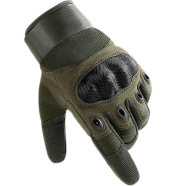 Military Grade Tactical Carbon Fiber Touch Screen Enable Hand Gloves For Bike (Heavy Duty Full Finger Protective Sports Gloves- Anti-slip,Breathable and Water Resistant) Army Green image