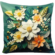 Mitu Home and Curtain 3D Floral Cushion Cover 100 Percent Cotton 16×16 Inch Washable 1 Pcs image