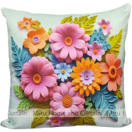Mitu Home and Curtain 3D Floral Cushion Cover Sofa 100 Percent Cotton 16×16 Inch Washable 1 Pcs image