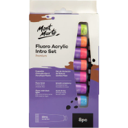 Mont Marte Fluro Glow In The Dark Acrylic Paint Intro Set 8 x 18ml - Glows Under Black Light - PMFL8181
