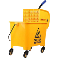 Mop Bucket With Side-Press Wringer And Wheels Yellow-20Litre image