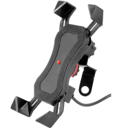 Motorcycle Mobile Holder With Charger USB Spin Protection - Mirror Setting Clamp (Full Setup) image