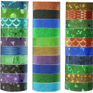 Multicolored and Design Glitter Craft Sticky Paper Decorative Washi Tape – 10 Pcs image