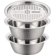 Multifunctional Kitchen Tool for Washing and Cutting Vegetables 3-in-1 Stainless Steel Basin with Grater and Drain Basket