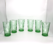 NIce Green Glass Embossed Flowers Design Tumblers image