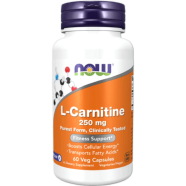 NOW L-Carnitine 250 mg Veg 60 Capsules (USA) image
