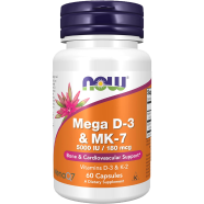 NOW Mega D-3 and K-2 MK-7 180 mg 60 Veg Capsules image