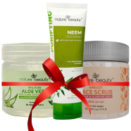 Nature Beauty Aloe Vera Soothing Gel and Appricot Face Scrub 130ml and Neem Oil Control Face Wash 100 ml (Healthy Combo) image