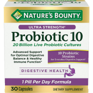 Nature’s Bounty Probiotic 10 Ultra Strength Daily Probiotic Supplement Support for Digestive Immune and Upper Respiratory Health 1 Pack 30 Capsules icon