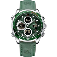 Naviforce 9197 Top Brand Luxury PU Leather Casual Men Watch Digital Male Clock Military Sport Man Wristwatch image