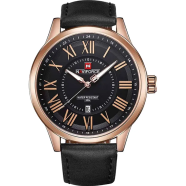 Naviforce 9126 Men Leather Strap Sports Watches Men’s Quartz Date- Black image