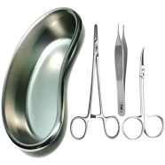 Needle Holder, Adsion Forceps, Iris Scissor With Kidney Tray | Suture Set image