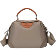 New Portable Nylon Cloth with Cowhide Shoulder Bag(Grey) image