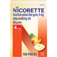 Nicorette 4 mg Nicotine Gum to Help Quit Smoking Flavored Stop Aid, Fruit Chill 100 Pcs image
