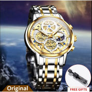 OLEVS Mens Watch Chronograph Luxury Diamond Dress Business Analog Quartz Wrist Watches Stainless Steel Waterproof Luminous Moon Phase image