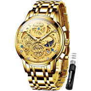 OLEVS Mens Watch Chronograph Luxury Diamond Dress Business Analog Quartz Wrist Watches Stainless Steel Waterproof Luminous Moon Phase image