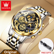 OLEVS Mens Watch Chronograph Luxury Diamond Dress Business Analog Quartz Wrist Watches Stainless Steel Waterproof Luminous Moon Phase image
