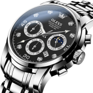 OLEVS Men's Watch Waterproof Diamond set Dial Chronograph Luminous Calendar Stainless Steel Strap with Gift Box image