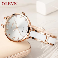 OLEVS Women Luxury Watch Female Rose Gold Elegant Diamond Lady Quartz Wrist Watch Waterproof Ceramic Watch image