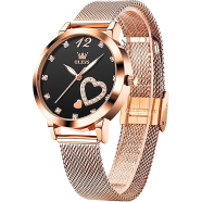 OLEVS Women's Quartz Watch With a Rose Gold olored stainless steel band and a faceted dark blue dial image