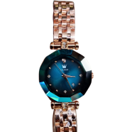 OLEVS Women's Quartz Watch With a Rose Gold Colored stainless steel band and a faceted dark blue dial image
