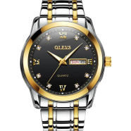 Olevs Golden And Silver Two Tone Stainless Steel Analoge Wrist Watch For Men - Black And Silver And Golden - 8691