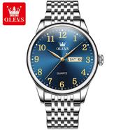 Olevs Stainless Steel Analog Wrist Watch For Men -Royal Blue And Silver image