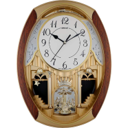 Oreva – 2927 Classic Musical Pendulum Quartz Wall Clock with Decorative Diamonds– Brown image