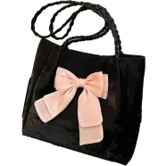 Oversized Bow Accent Faux Suede Shoulder Bag with Braided Straps icon